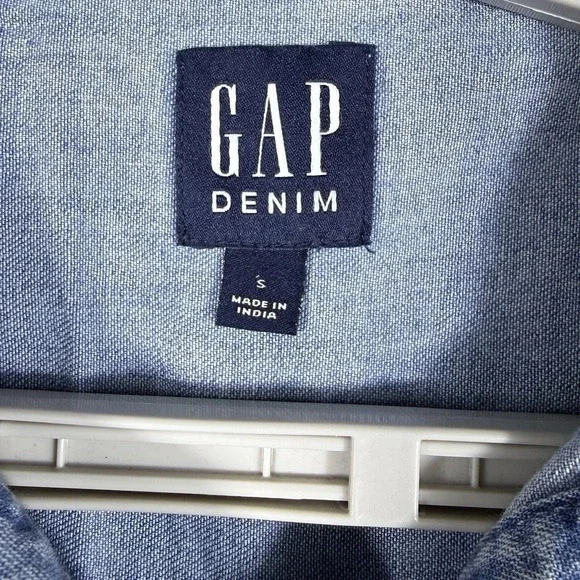 Gap Women's Denim Shirt Dress Small Cotton Pockets Short Sleeved Relaxed Fit - Picture 5 of 11